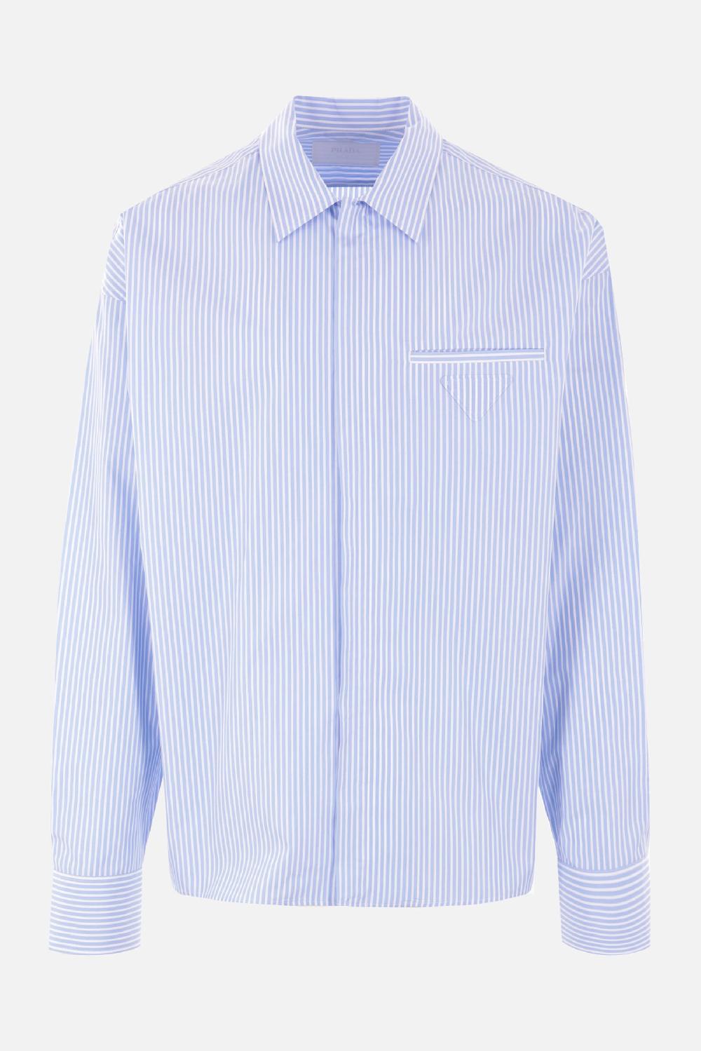 PRADA Camicia Full-zip In Popeline A Righe