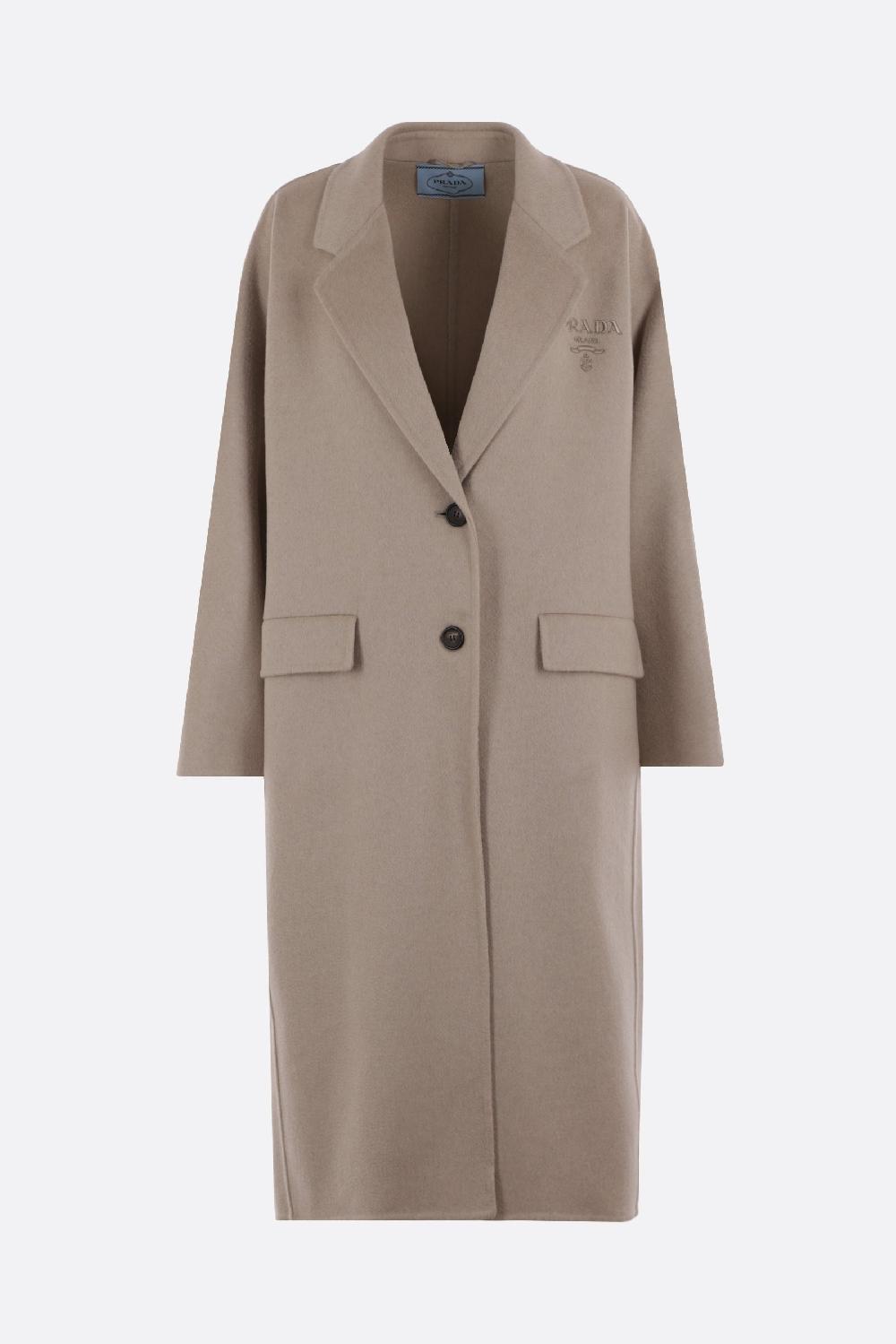 PRADA cappotto monopetto in cashmere ricamo logo