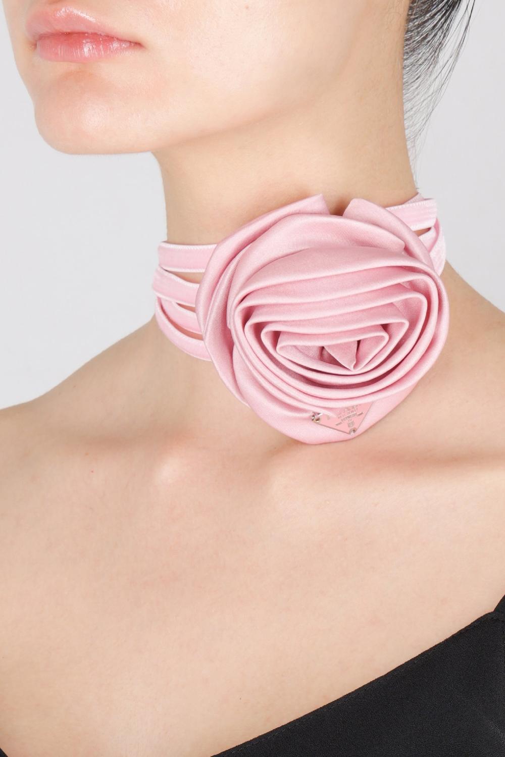 PRADA Choker In Velluto Con Fiore E Logo