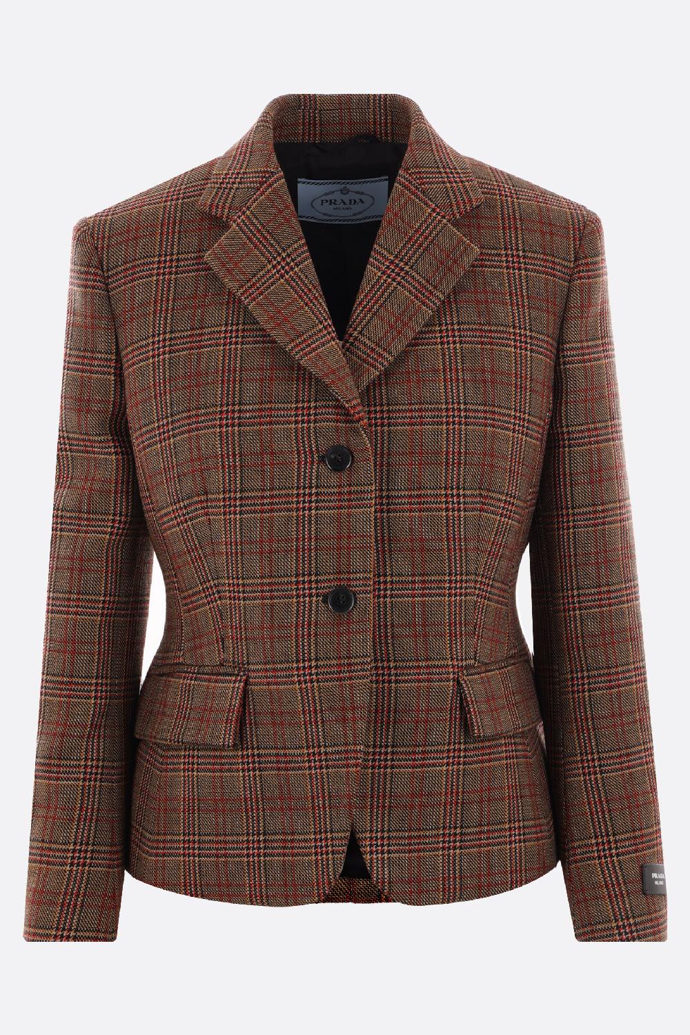 PRADA giacca monopetto in lana principe di galles