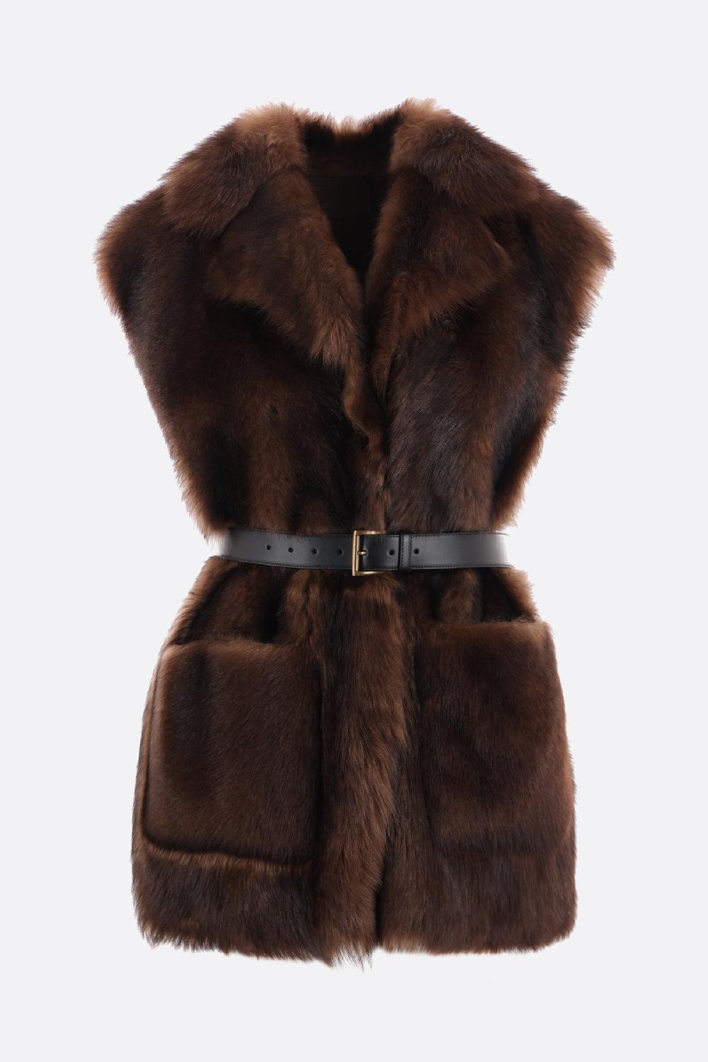 PRADA gilet in pelliccia con cintura