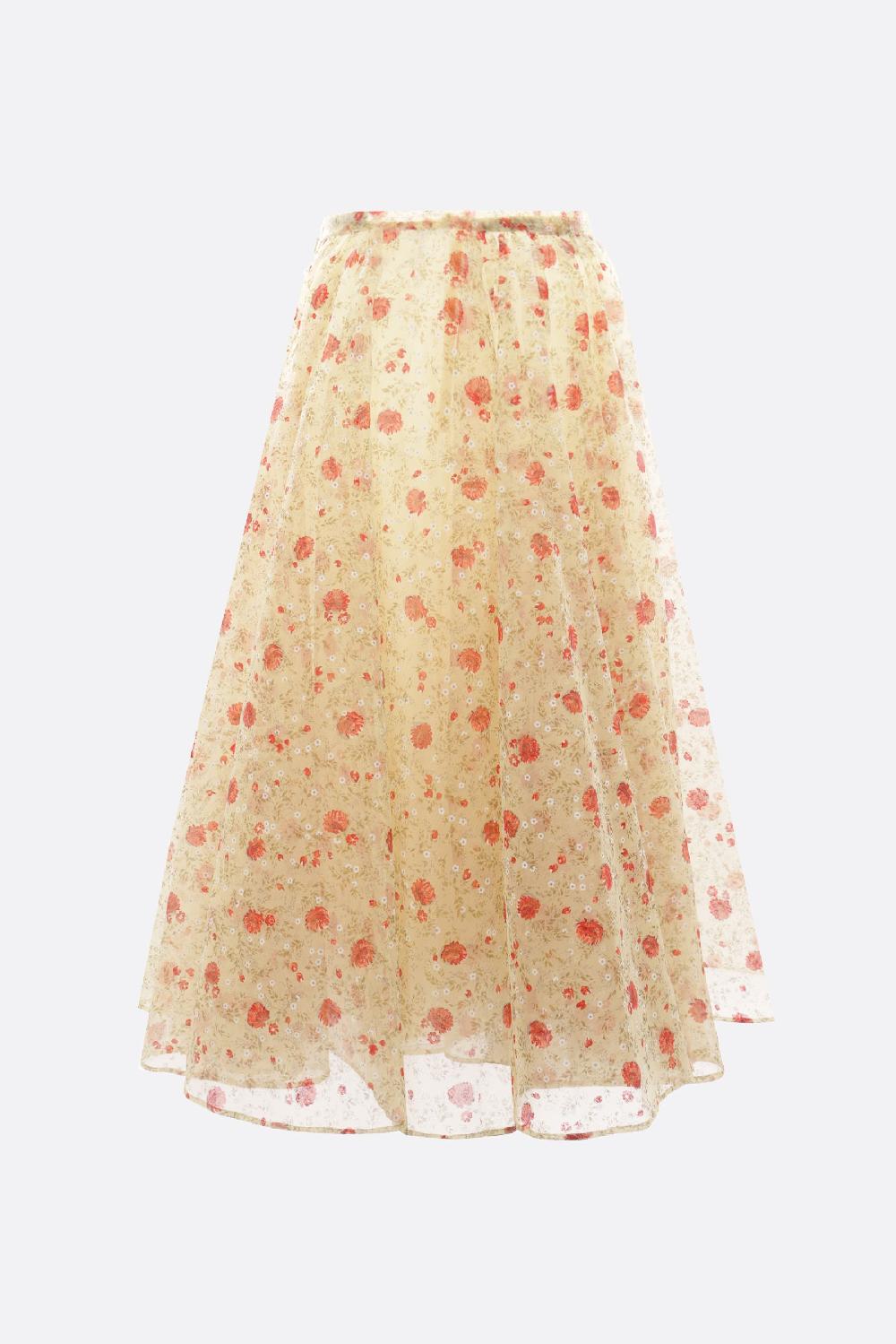 PRADA Gonna A Ruota In Nylonette Stampa Papavero