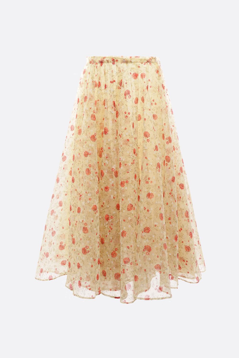 PRADA gonna a ruota in nylonette stampa papavero