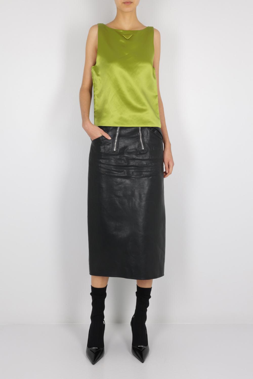 PRADA Gonna A Tubino In Pelle Effetto Vintage