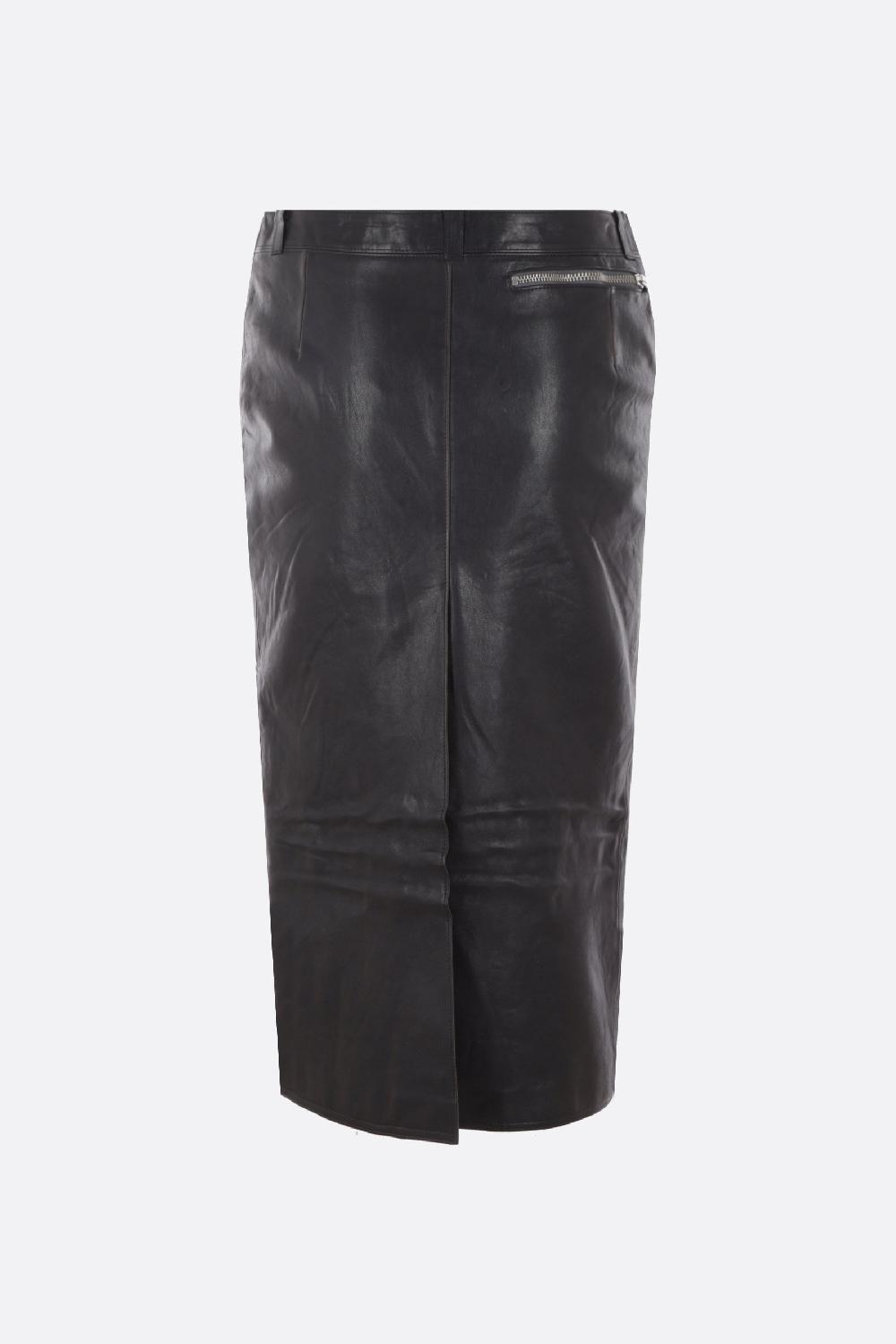 PRADA Gonna A Tubino In Pelle Effetto Vintage