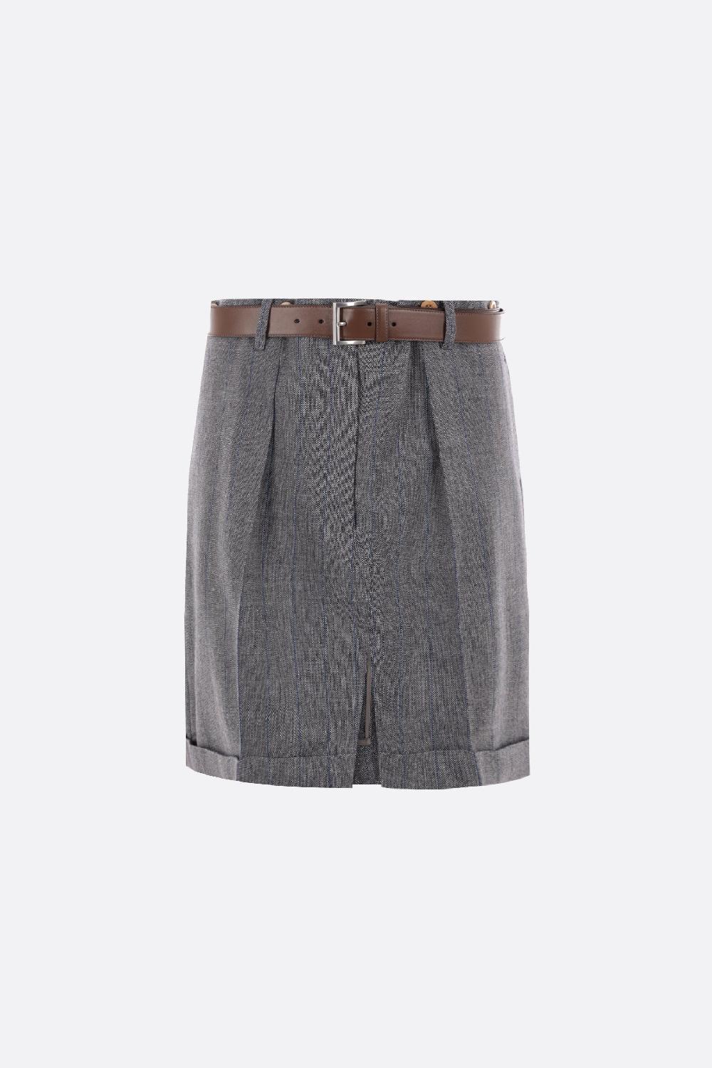 PRADA gonna in lana gessata con cintura