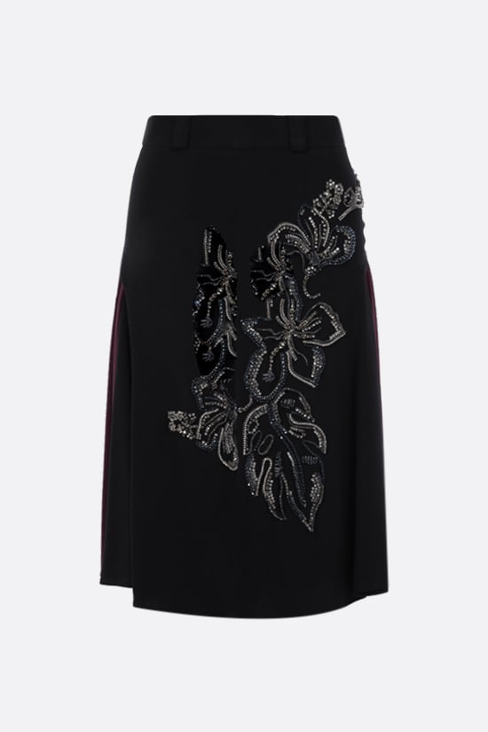 PRADA gonna midi in sablé con ricamo