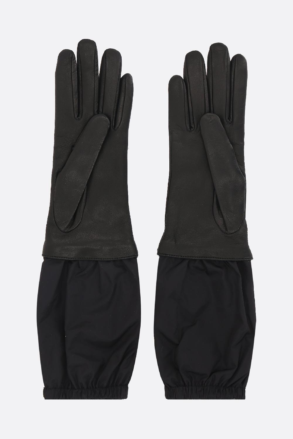 PRADA Guanti Lunghi In Nappa E Re-Nylon