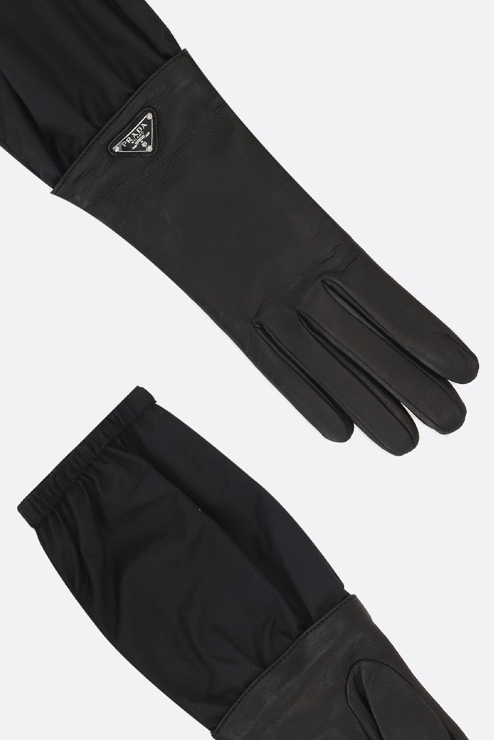 PRADA Guanti Lunghi In Nappa E Re-Nylon