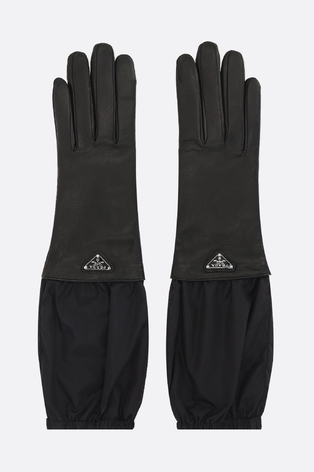 PRADA guanti lunghi in nappa e Re-Nylon