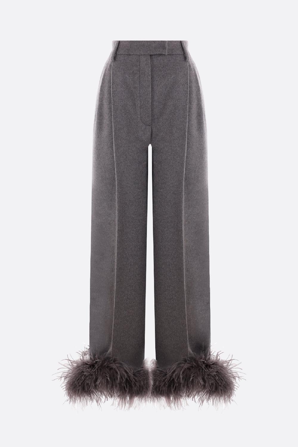 PRADA pantalone in cashmere con piume