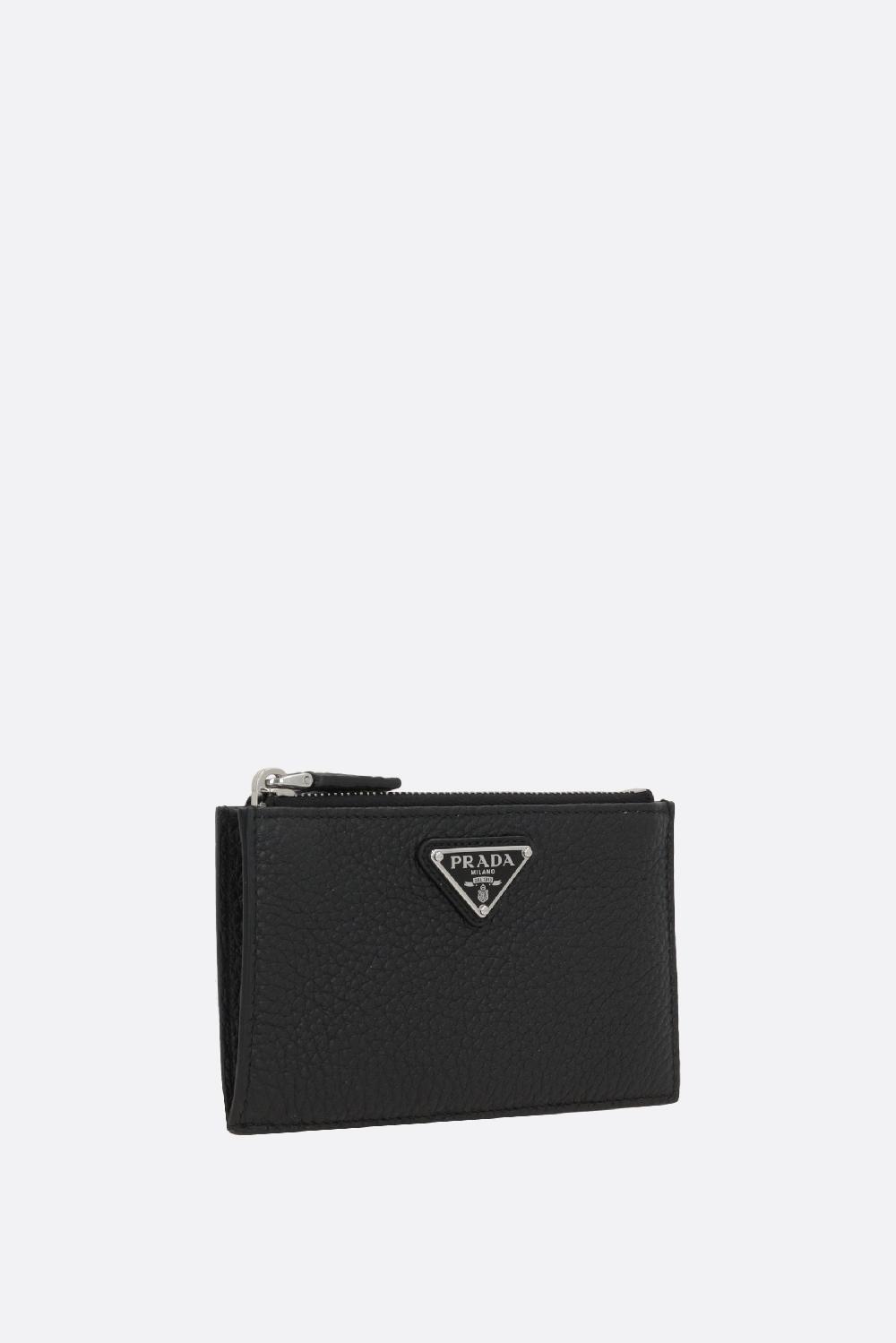 PRADA Porta Carte Con Zip In Pelle Martellata