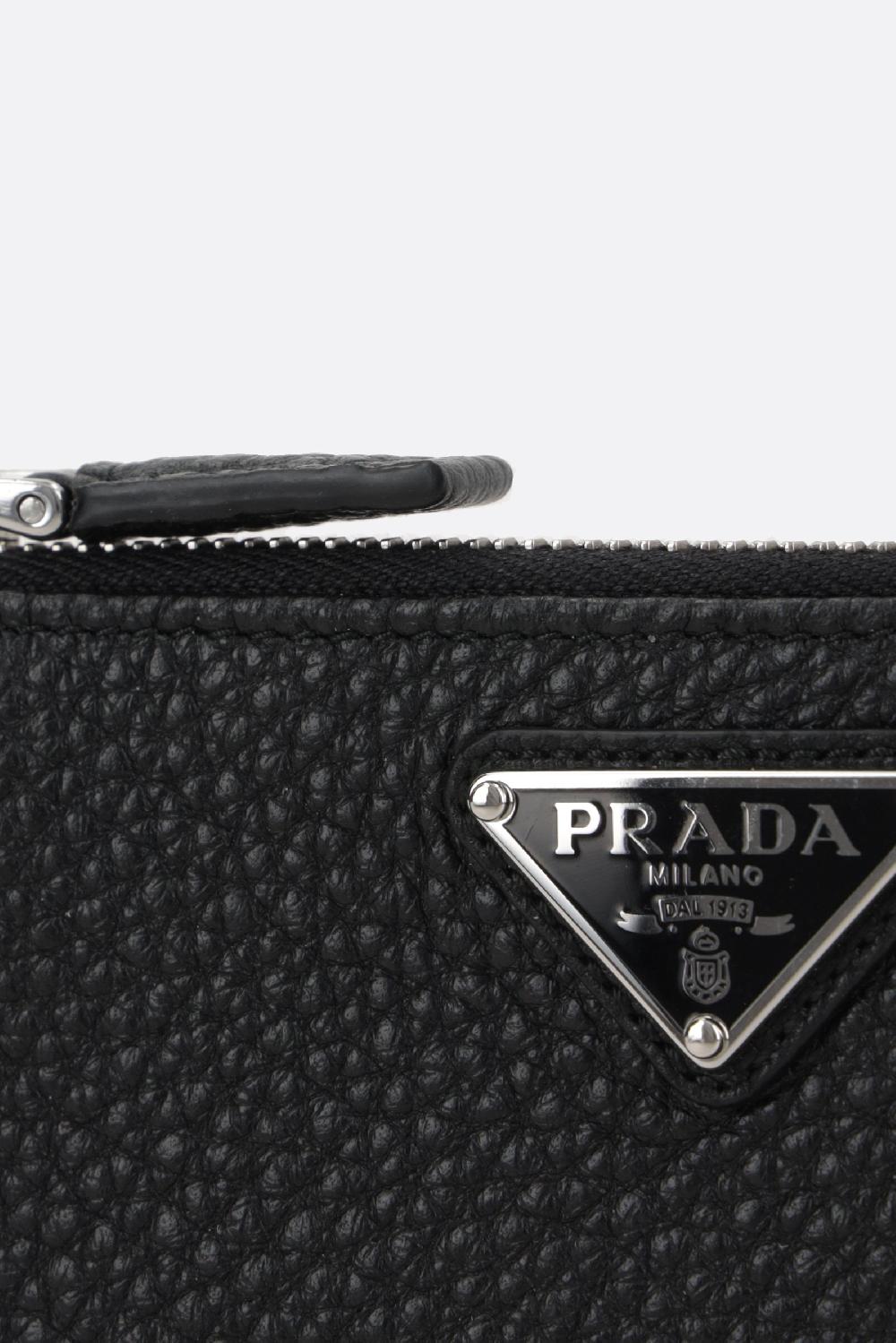 PRADA Porta Carte Con Zip In Pelle Martellata