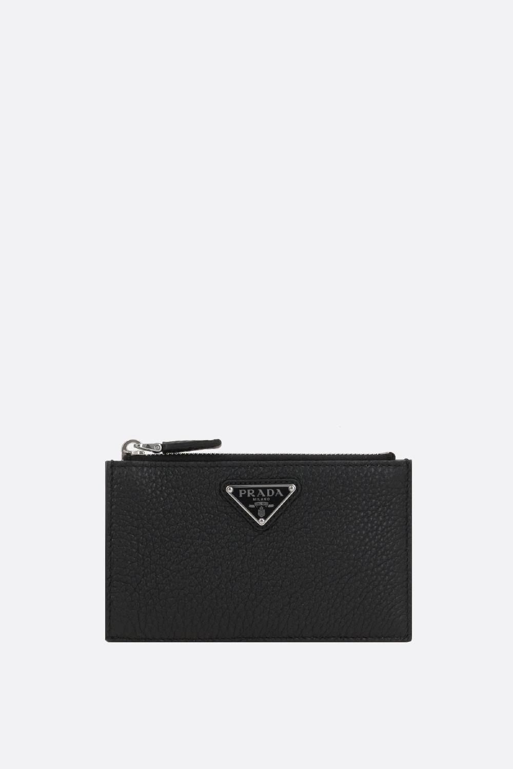 PRADA porta carte con zip in pelle martellata