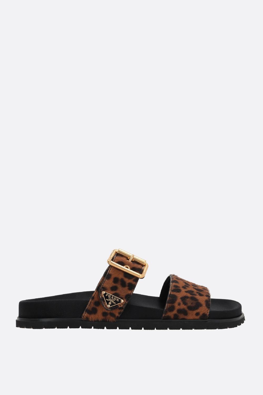 PRADA sandalo slide in cavallino stampa leopardo