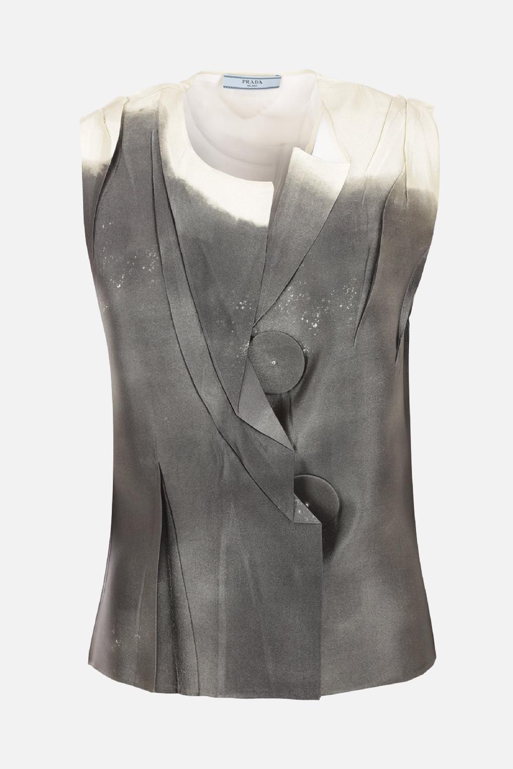 PRADA top smanicato oversize in raso stampato