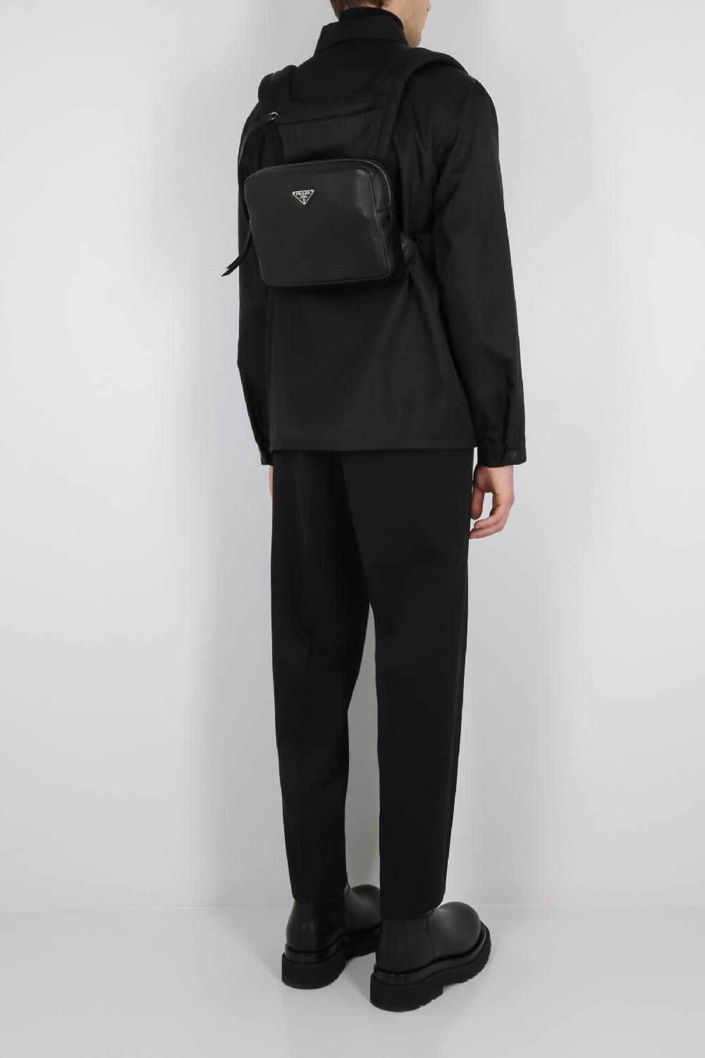 PRADA Zaino In Pelle Liscia E Nylon Con Cappuccio