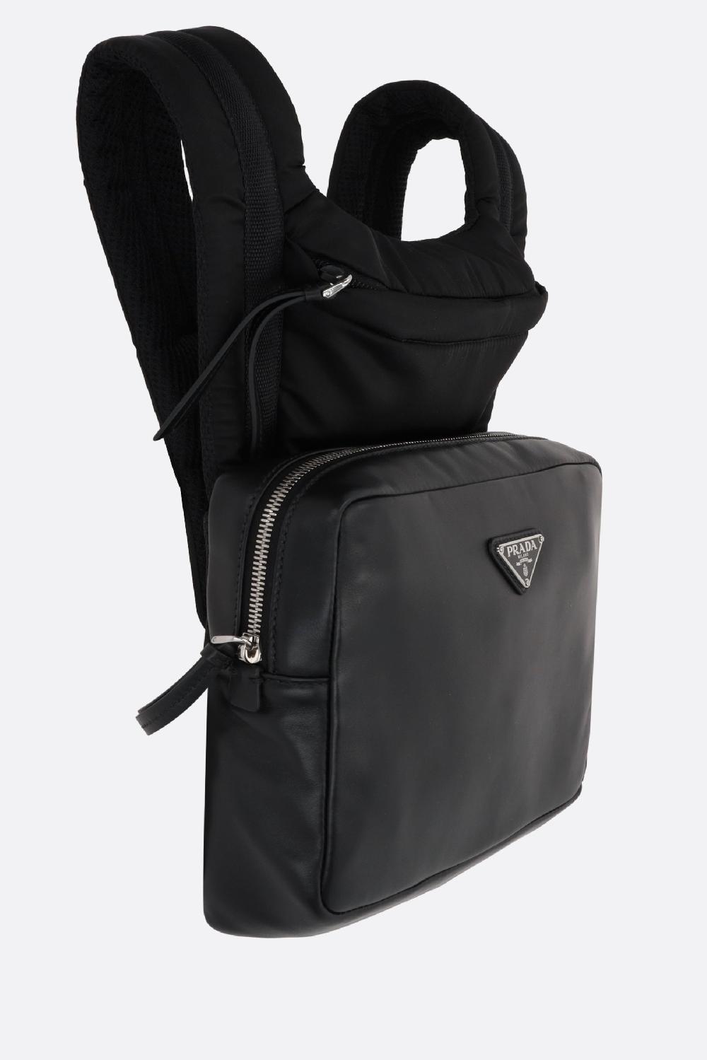 PRADA Zaino In Pelle Liscia E Nylon Con Cappuccio