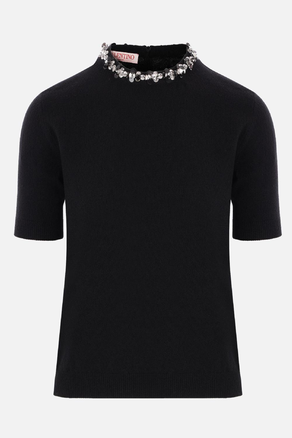 VALENTINO GARAVANI Pullover A Maniche Corte In Lana Con Ricamo