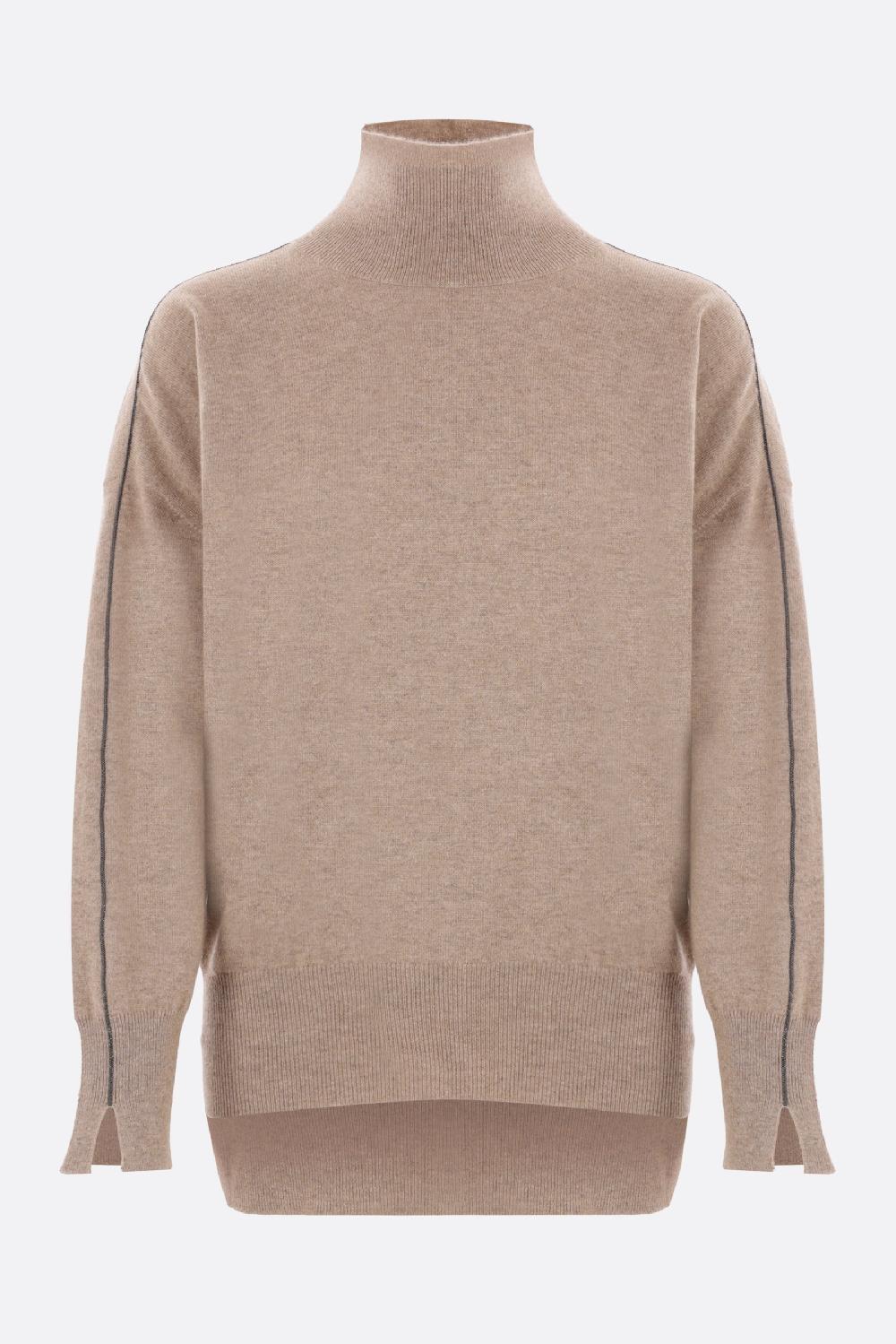 BRUNELLO CUCINELLI pullover in cashmere con Shiny Sleeve Trim
