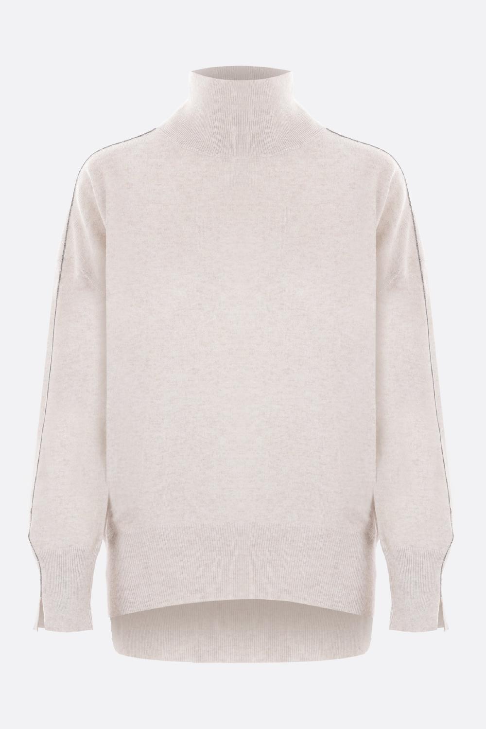 BRUNELLO CUCINELLI pullover in cashmere con Shiny Sleeve Trim