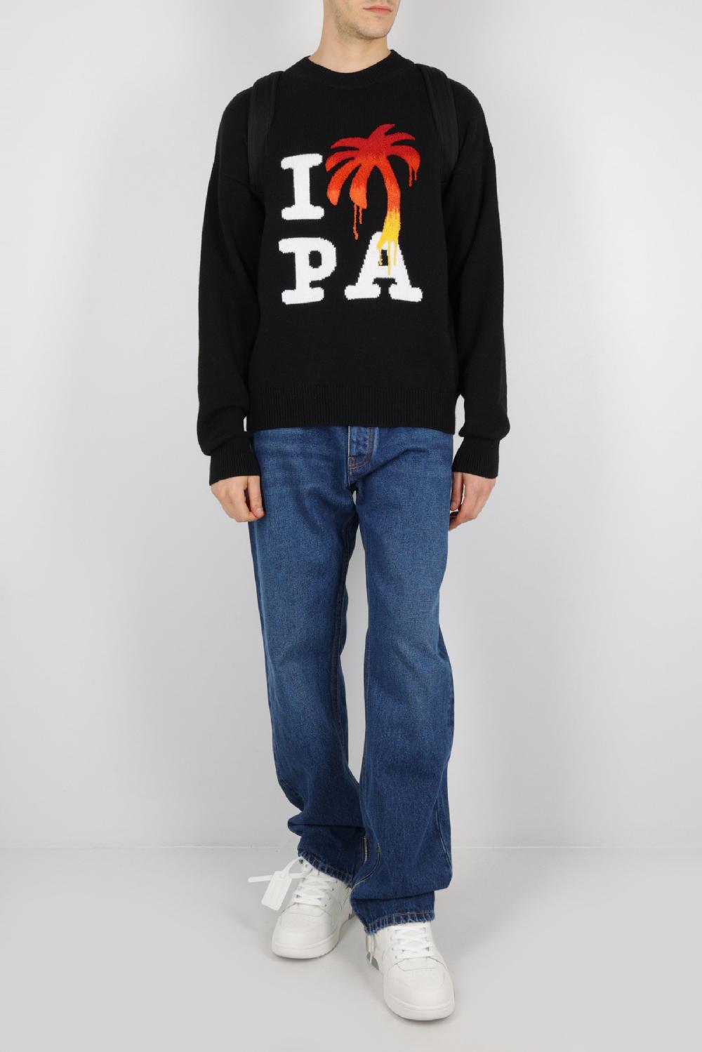 PALM ANGELS Pullover In Misto Lana Intarsio Logo I Love PA