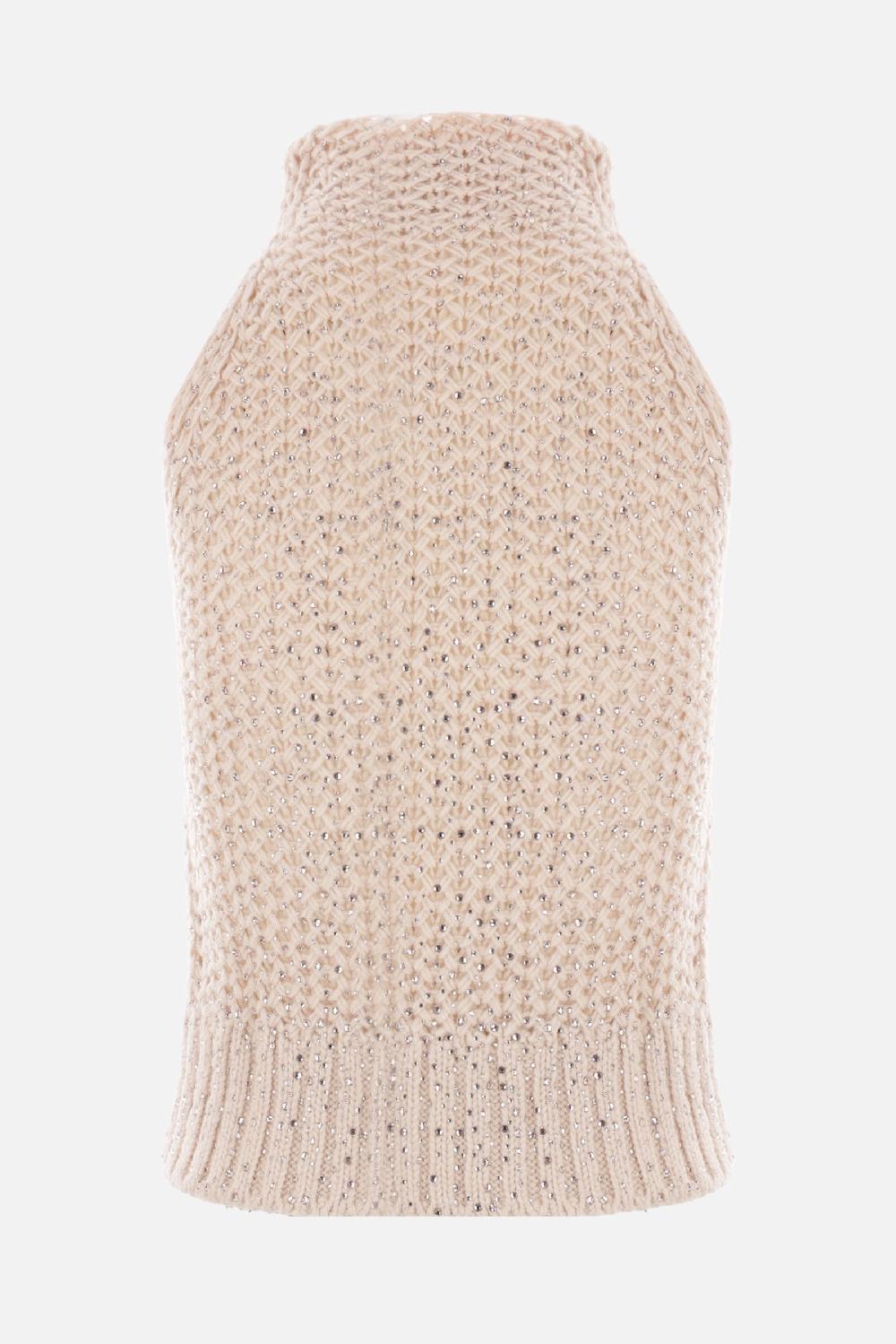 ERMANNO SCERVINO Pullover Smanicato In Misto Lana Con Strass