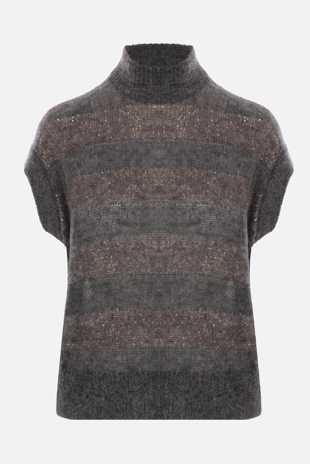 BRUNELLO CUCINELLI pullover smanicato in misto lana mohair con paillettes