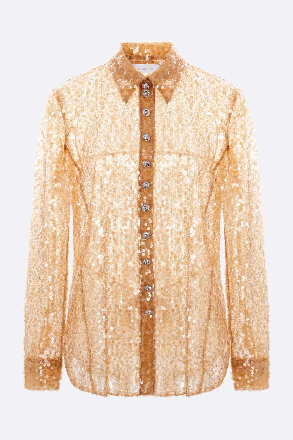 RABANNE camicia in rete con paillettes