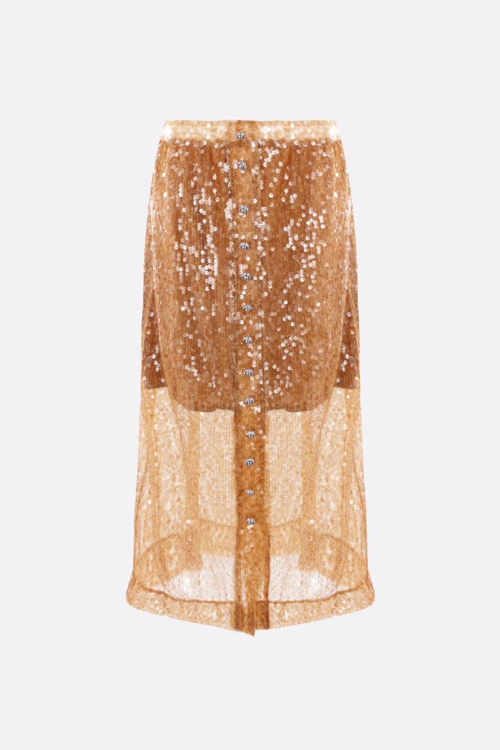 RABANNE gonna midi in rete con paillettes