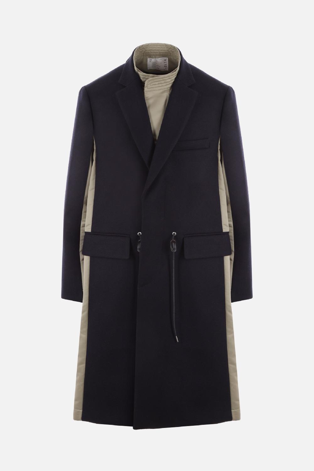 SACAI cappotto monopetto Melton in lana e nylon