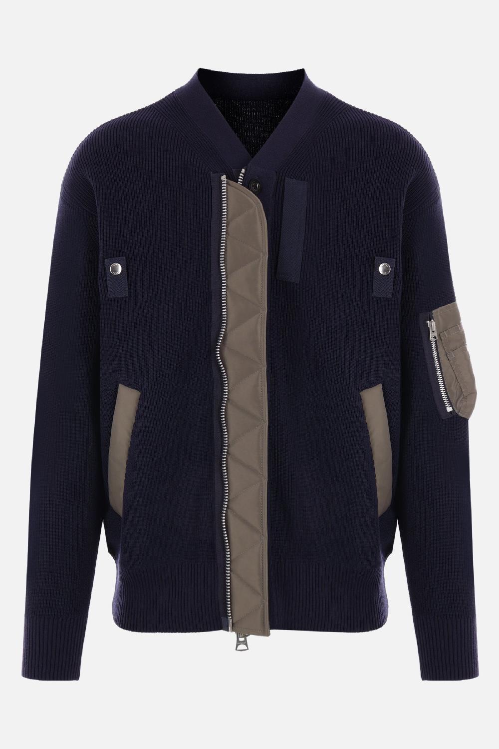 SACAI cardigan full-zip in misto cotone a costine