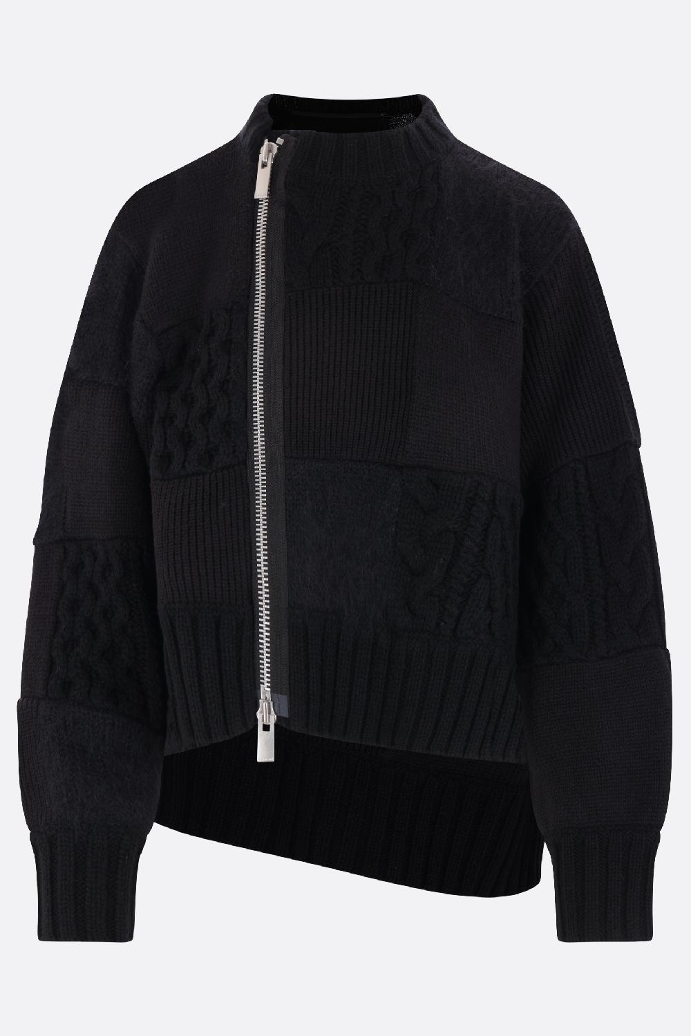SACAI Pullover Full-zip In Misto Lana Patchwork