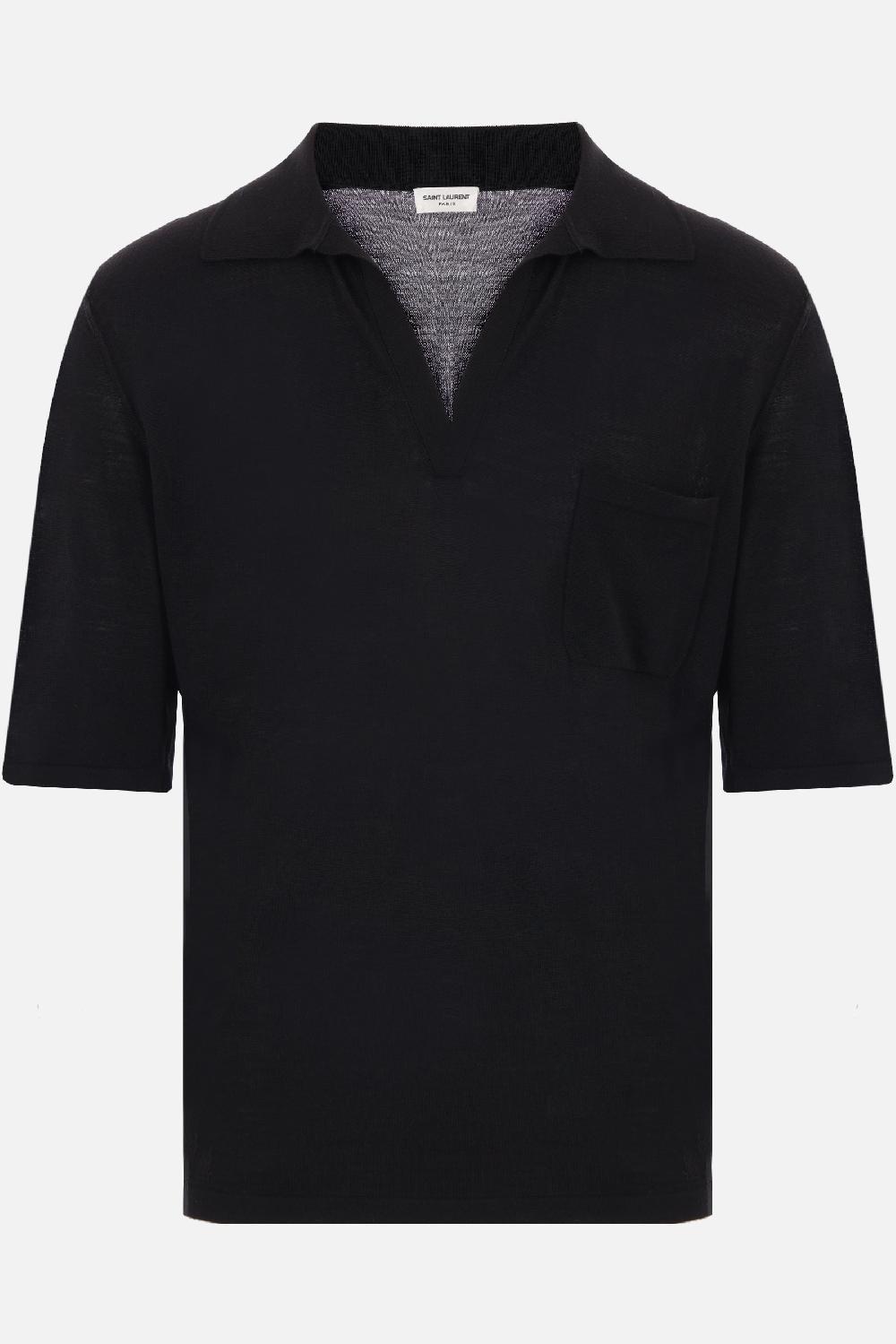 SAINT LAURENT polo in maglia di lana ricamo logo