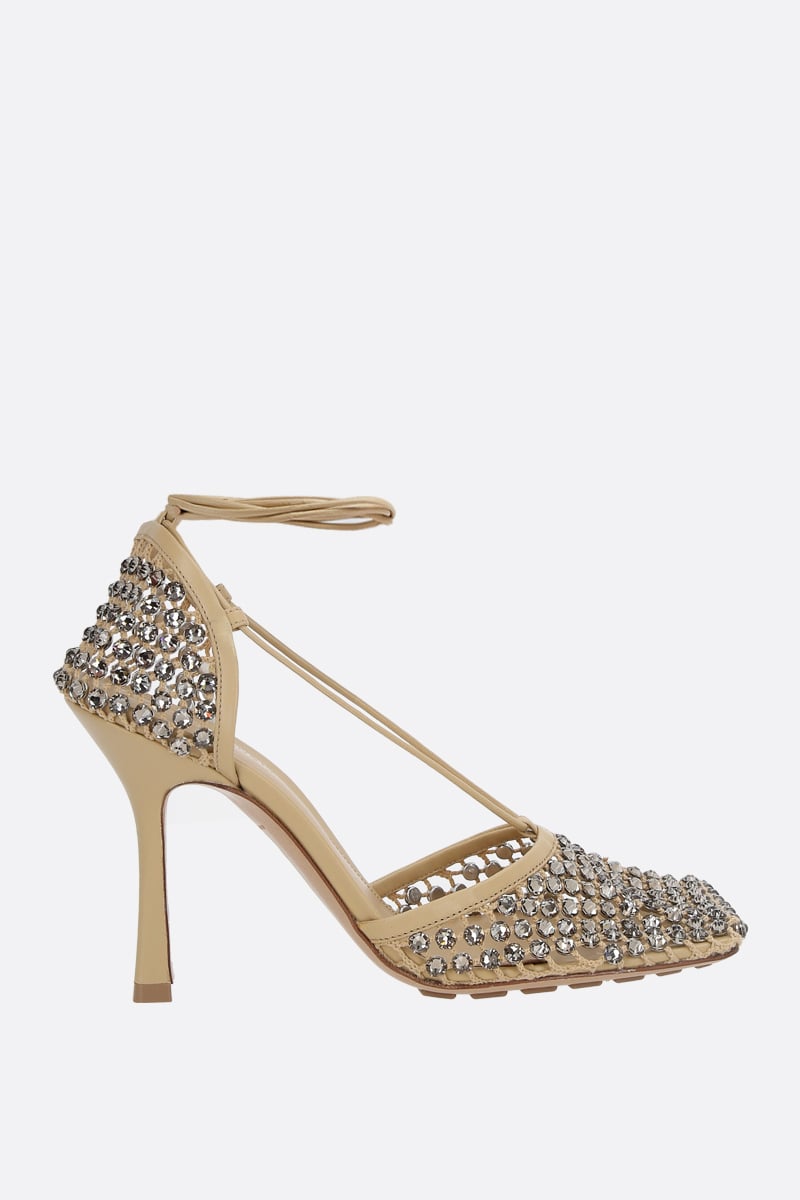 BOTTEGA VENETA sandalo Sparkle Stretch in pelle e mesh con cristalli
