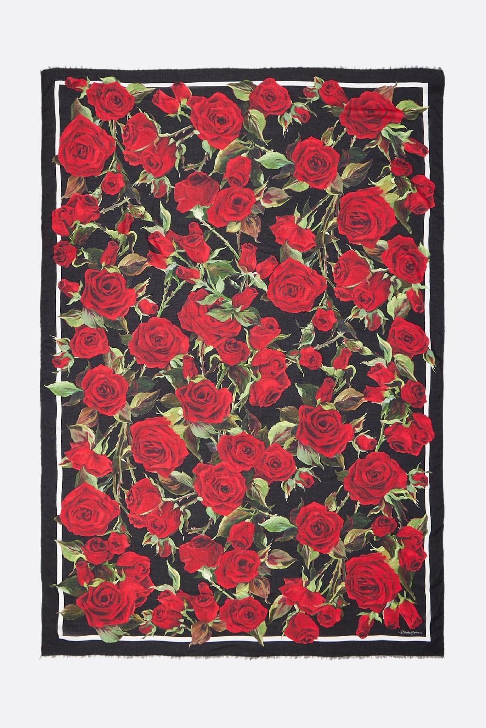 DOLCE & GABBANA Sciarpa In Modal E Seta Stampa Rose Rosse
