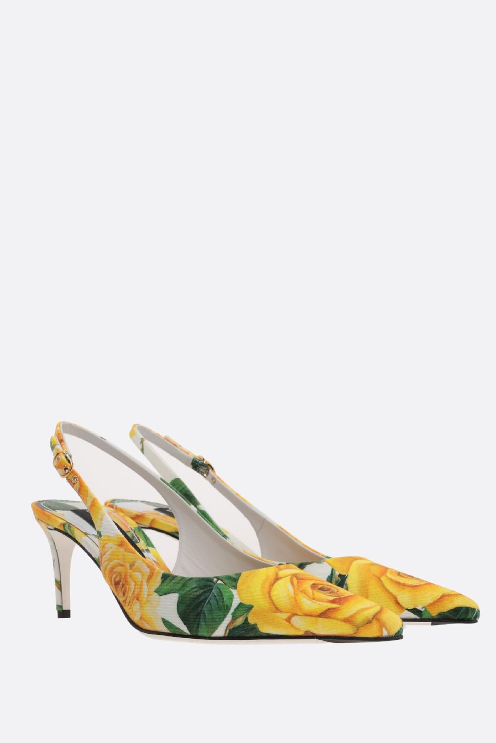 DOLCE & GABBANA Slingback In Gabardine Stampa Rose Gialle