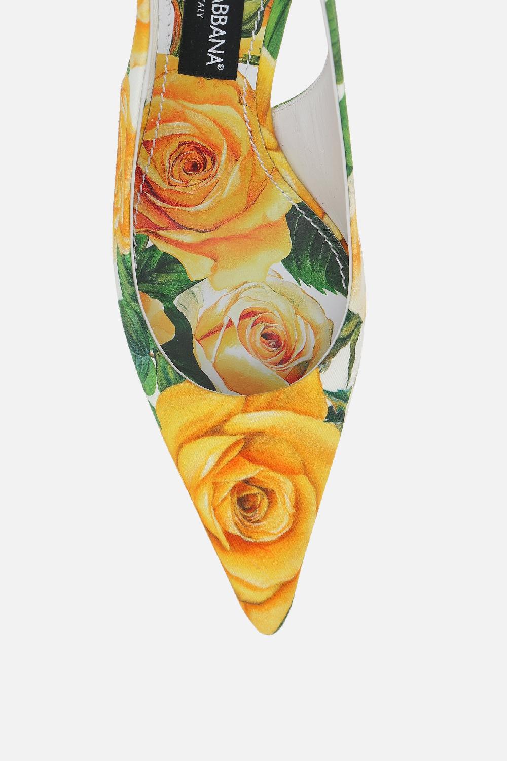 DOLCE & GABBANA Slingback In Gabardine Stampa Rose Gialle