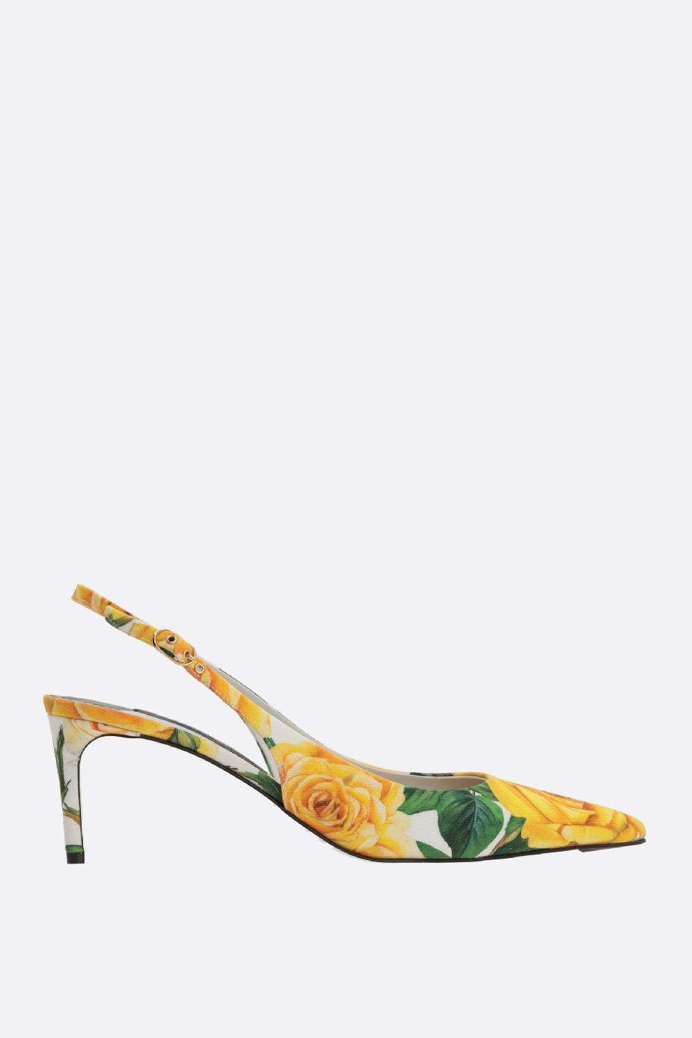 DOLCE & GABBANA slingback in gabardine stampa Rose Gialle