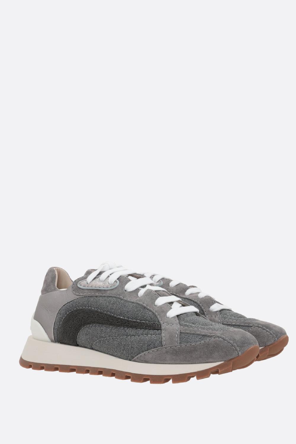 BRUNELLO CUCINELLI Sneaker In Canvas E Suede Con Precious Contour