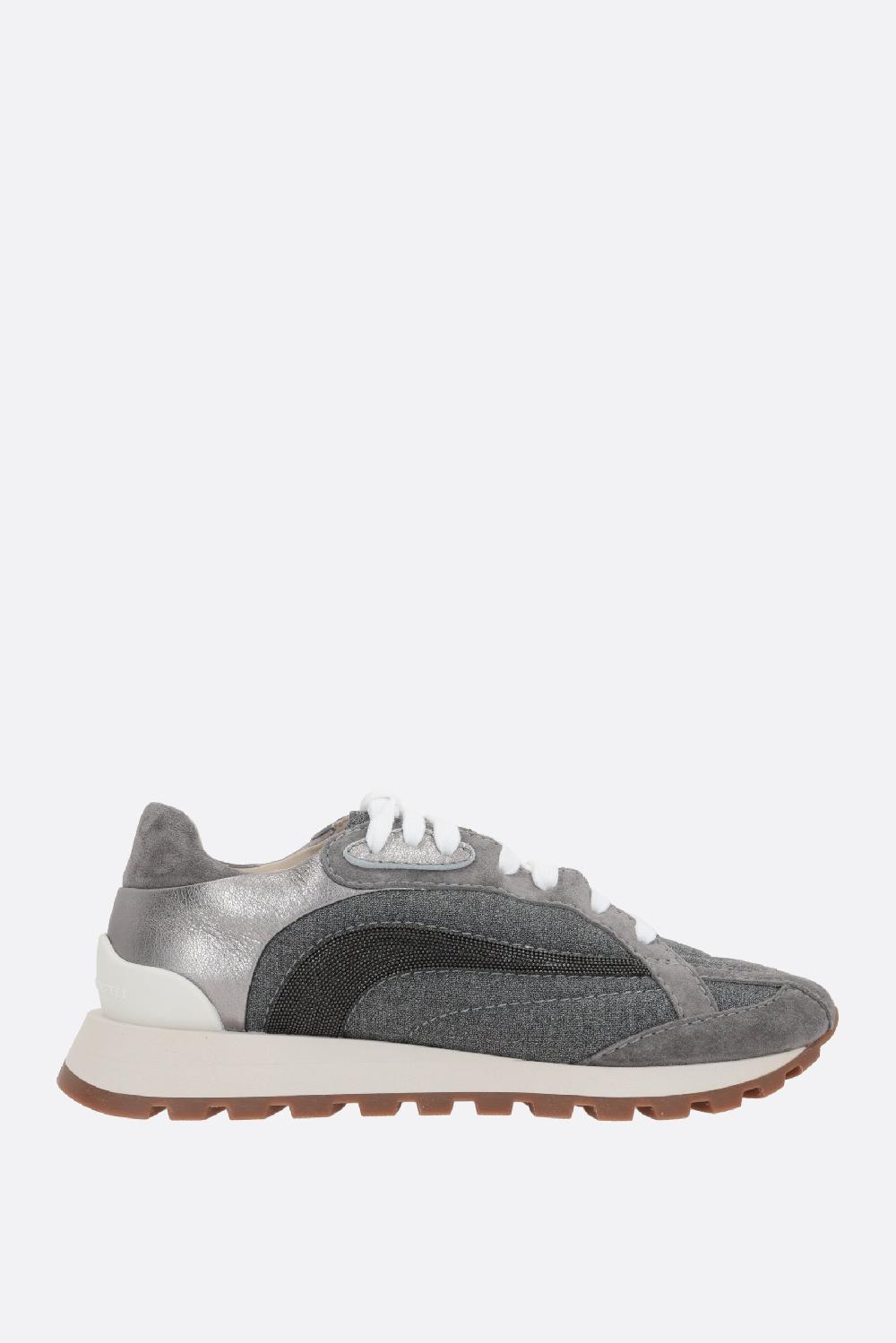 BRUNELLO CUCINELLI Sneaker In Canvas E Suede Con Precious Contour