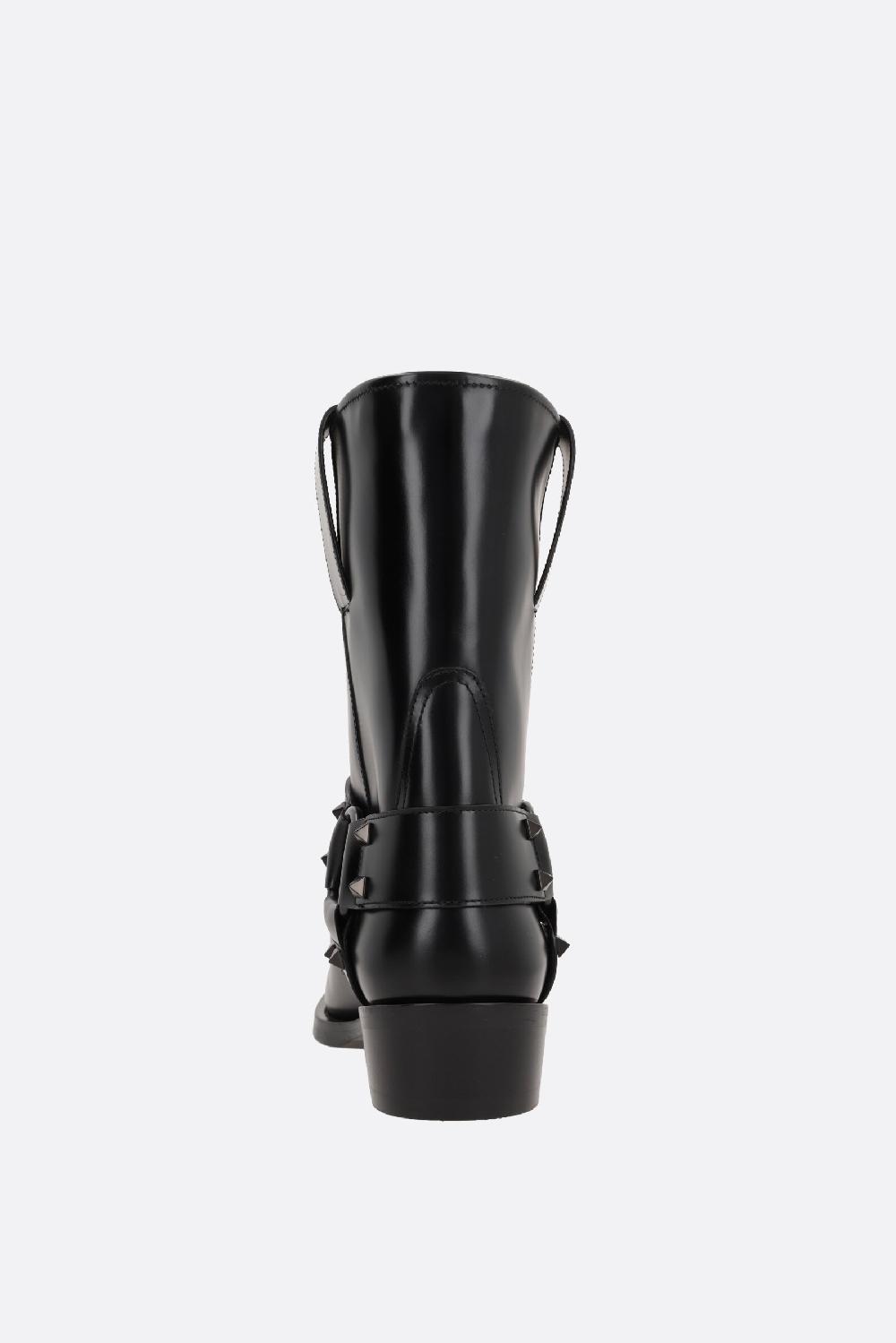 VALENTINO GARAVANI Stivaletto Biker Rockstud In Pelle Spazzolata