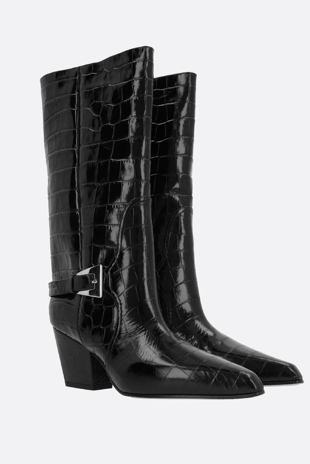 PARIS TEXAS Stivaletto Jane Buckle In Pelle Stampa Coccodrillo