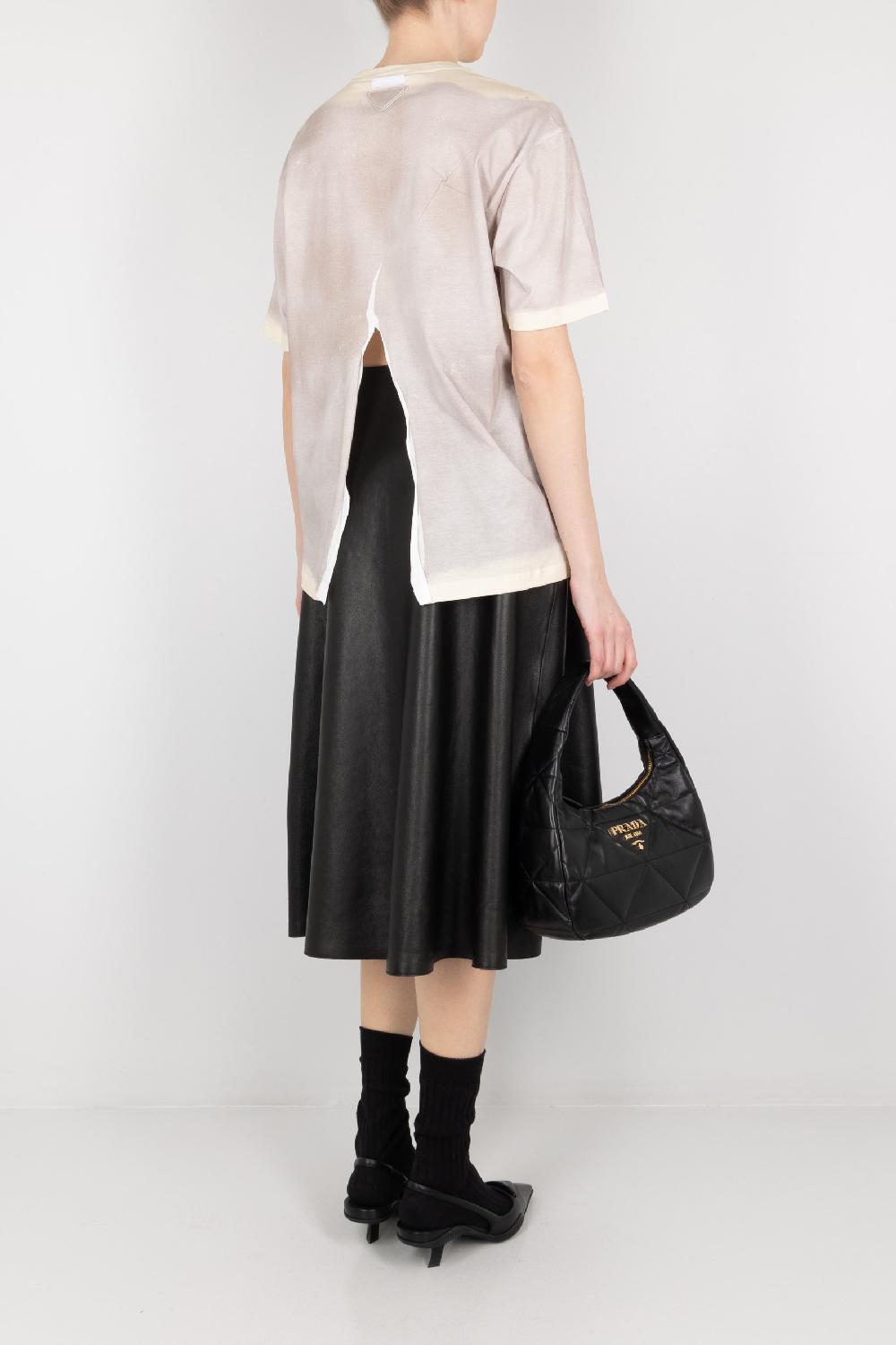 PRADA T-shirt In Cotone Stampa Logo E Pieghe Pressate