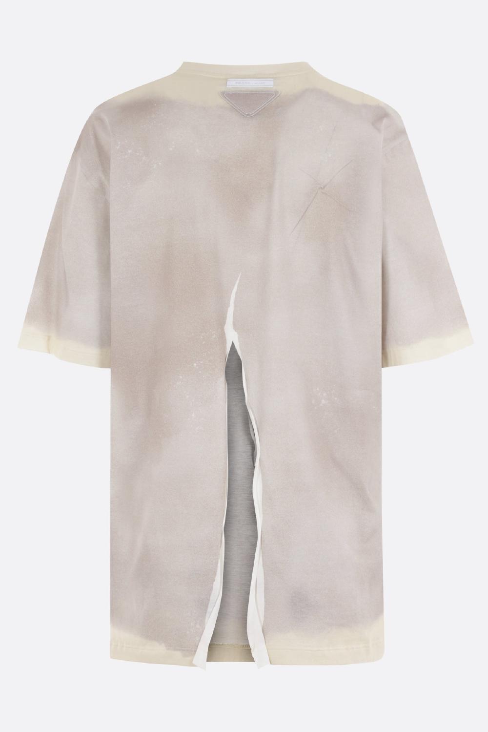 PRADA T-shirt In Cotone Stampa Logo E Pieghe Pressate