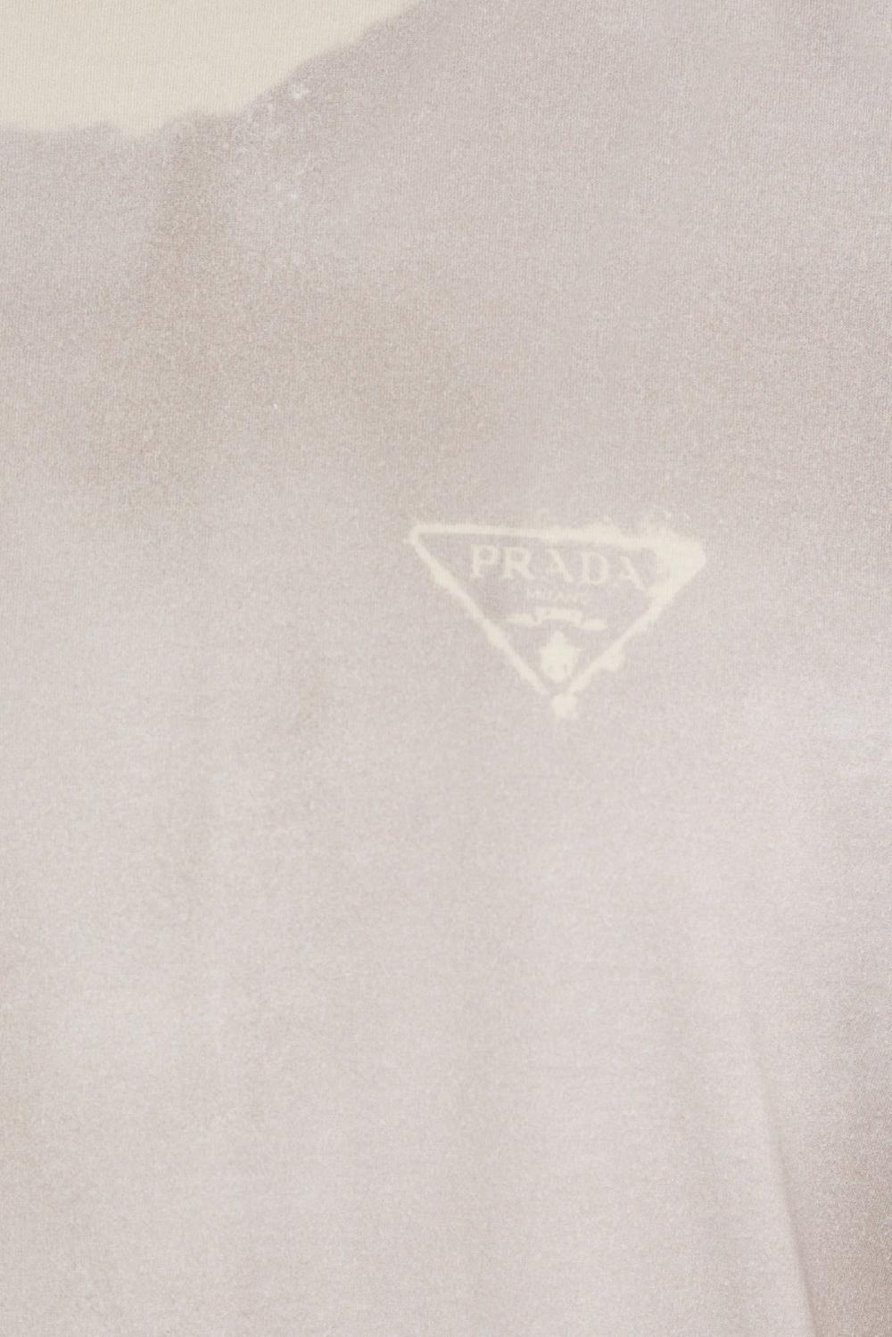 PRADA T-shirt In Cotone Stampa Logo E Pieghe Pressate