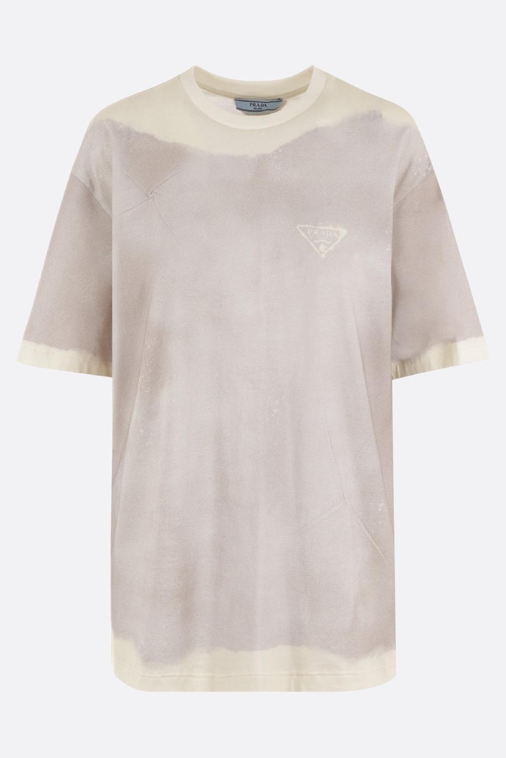 PRADA t-shirt in cotone stampa logo e pieghe pressate
