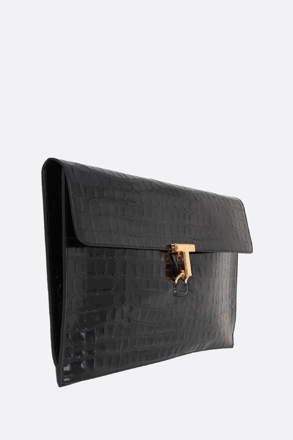 TOM FORD T Pin Crocodile Embossed Leather Clutch