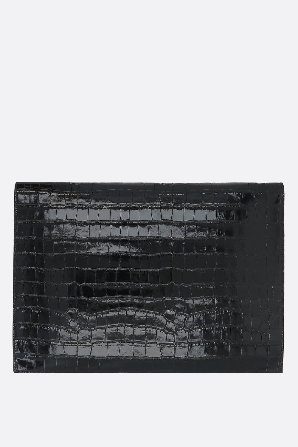 TOM FORD T Pin Crocodile Embossed Leather Clutch