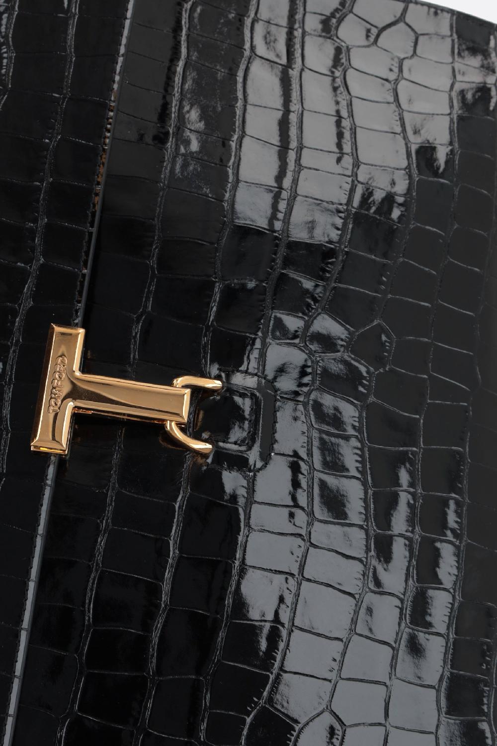 TOM FORD T Pin Crocodile Embossed Leather Clutch